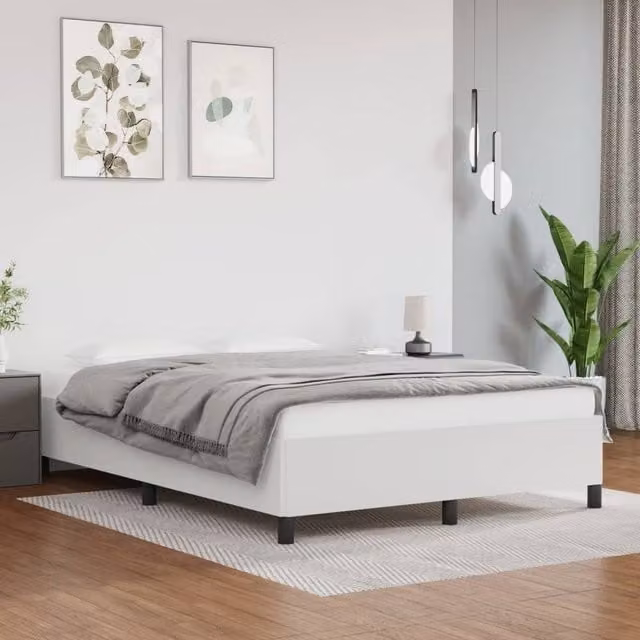 Berkfield Home Upholstered Double Bed Frame in White Faux Leather, W: 135 cm, L: 190 cm