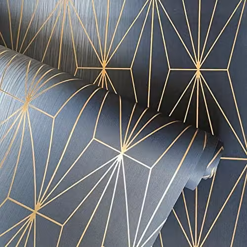 Muriva Kayla Geometric Art Deco Vinyl Wallpaper in Blush and Silver, 10m Roll – 1