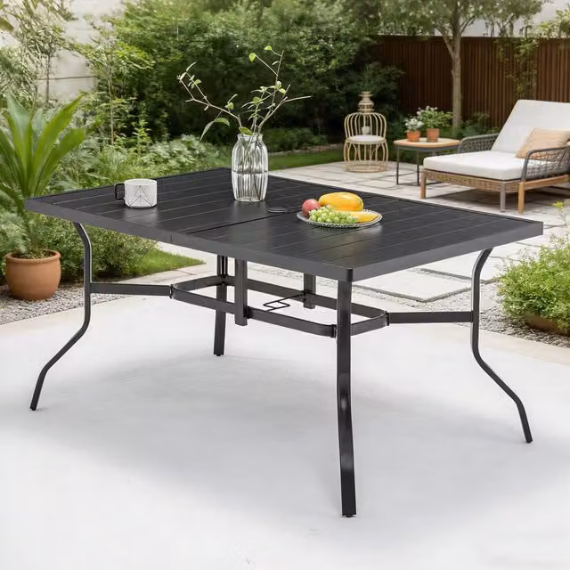 BIRCHTREE Modern Matt Black Metal Garden Table W: 144 cm, D: 94 cm, H: 94 cm