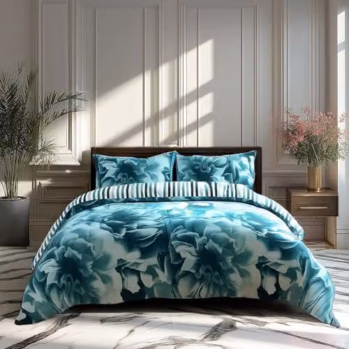 Home Sweet Home UK Reversible Floral Polycotton Duvet Cover and Pillowcase Set in Petrol, W/D/H: 135 x 200 cm – 3