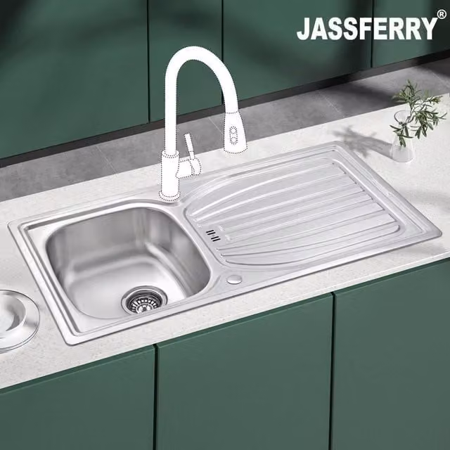 JASSFERRY Reversible Kitchen Sink with Top Overflow Hole Design in Silver