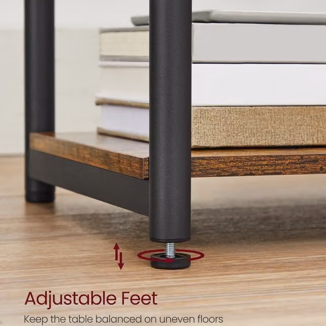 VASAGLE 3-Tier Slim Side Table with Charging Station, Bronze/Brown, W: 30 cm, D: 30 cm, H: 58 cm