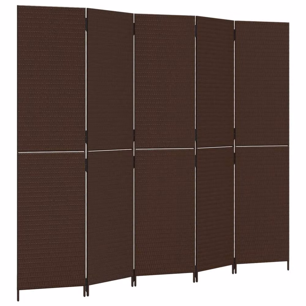 Berkfield Home 5-Panel Room Divider in Brown Poly Rattan and Steel, H: 200 cm x W: 245 cm – 3