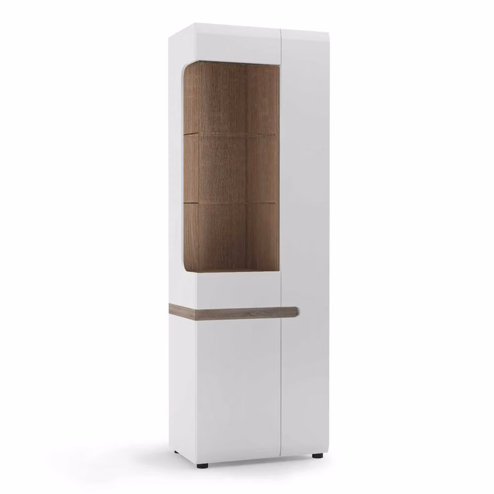 Wyld Haus Foxwhisk Tall Glazed Narrow Display Unit in White and Truffle Oak, H: 194.5 cm, W: 42.0 cm, D: 64.0 cm – 2