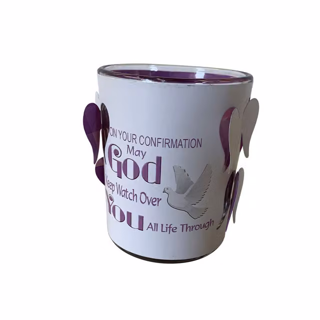 Sensations On Your Confirmation Glass Sentiment Tealight Candle Holder, White and Transparent