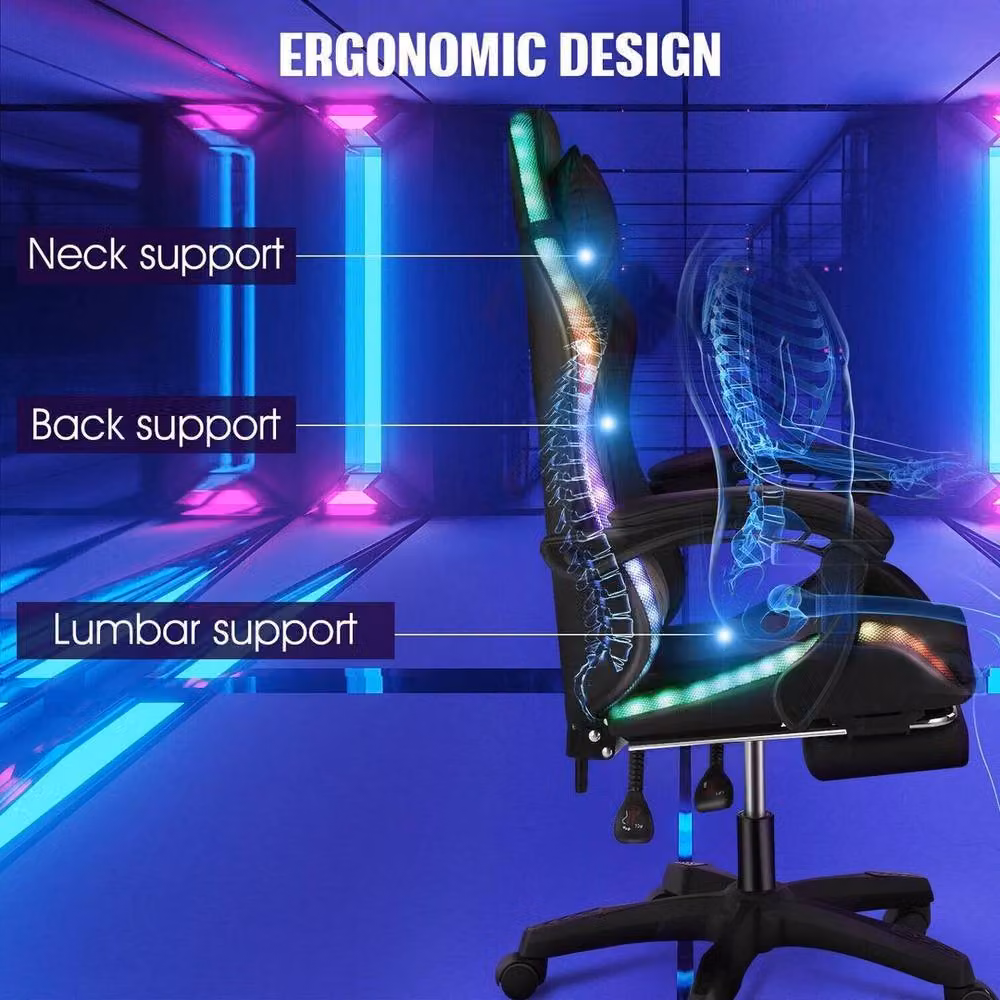 FLAVORA Ergonomic Gaming Chair with RGB LED Illumination in Black – 4