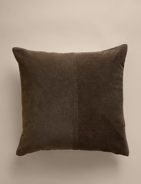 M&S Pure Cotton Washed Cord Square Cushion in Khaki Green