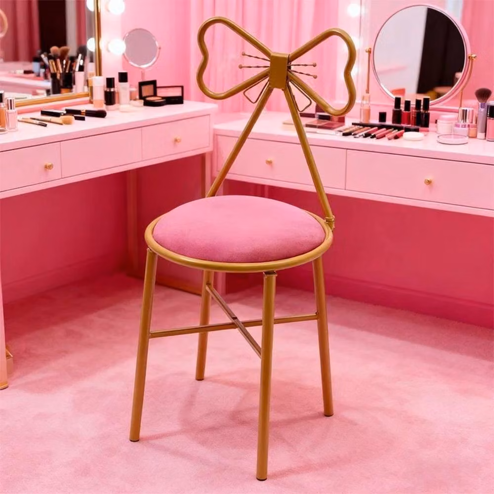 FLAVORA Pink Velvet Dressing Chair with Gold Metal Frame for Bedroom or Living Room – 2