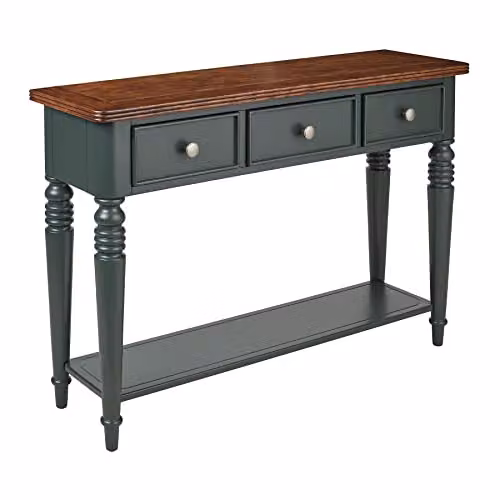 Statement Furniture Queensbury Console Table with Oak Top and 3 Drawers in Bottle Green, W: 115 cm, H: 81 cm, D: 33 cm – 5