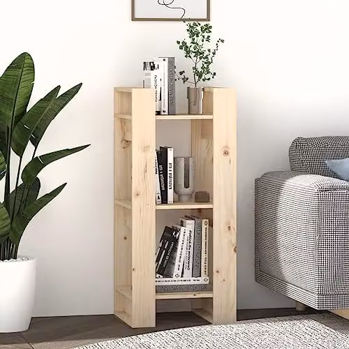 vidaXL Freestanding Solid Pine Wood Bookshelf and Room Divider in Brown, H 91 cm x W 41 cm x D 35 cm – 3