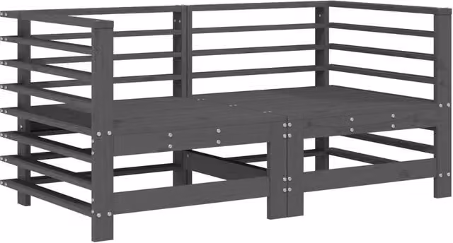Berkfield Home Garden 2-Piece L-Shape Corner Sofa Set in Grey Solid Pine Wood – 1