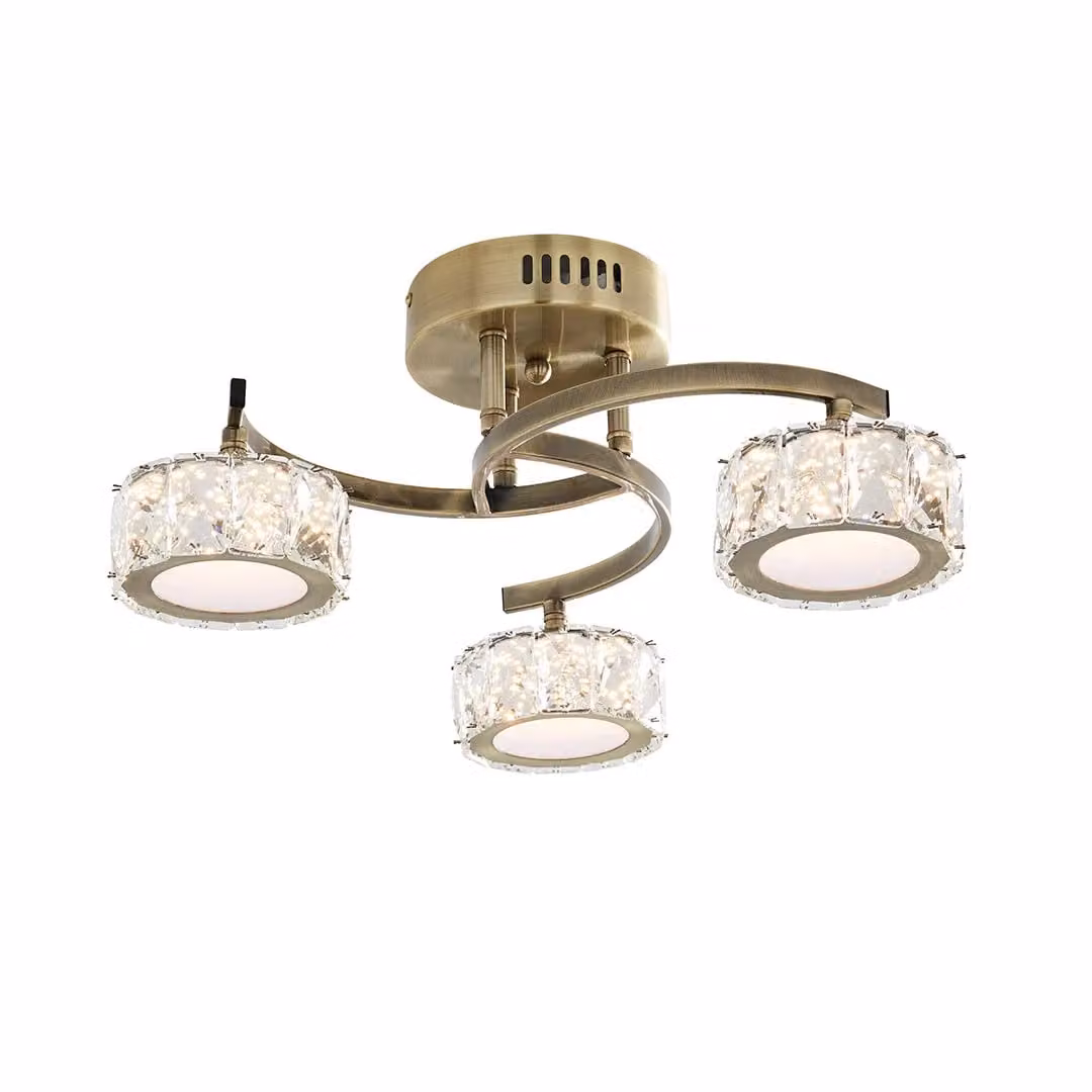 Pagazzi Dilan 3 Light LED Semi Flush Ceiling Light in Gold and Antique Brass with Transparent Glass – 2