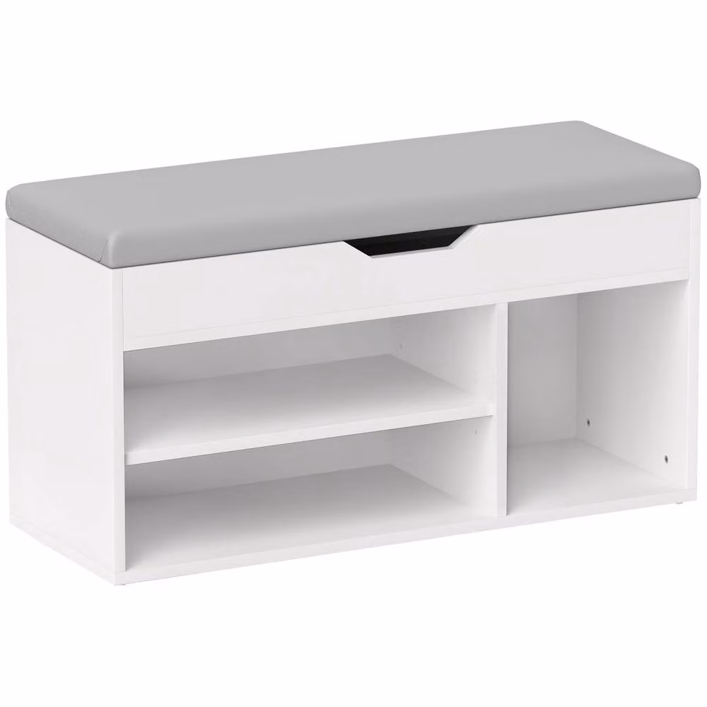 Wyld Haus Zima White Shoe Storage Bench with Light Grey Padded Seat – 2