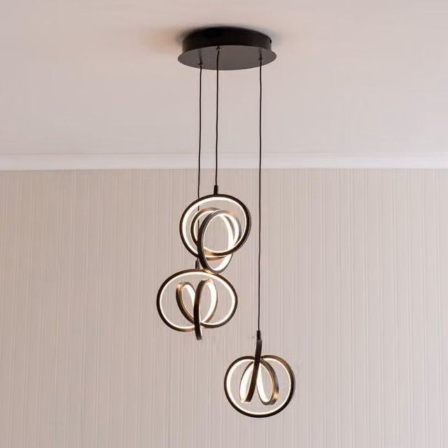 ValueLights Infinity Black 3 Drop Hoops Integrated LED Ceiling Flush Pendant Light