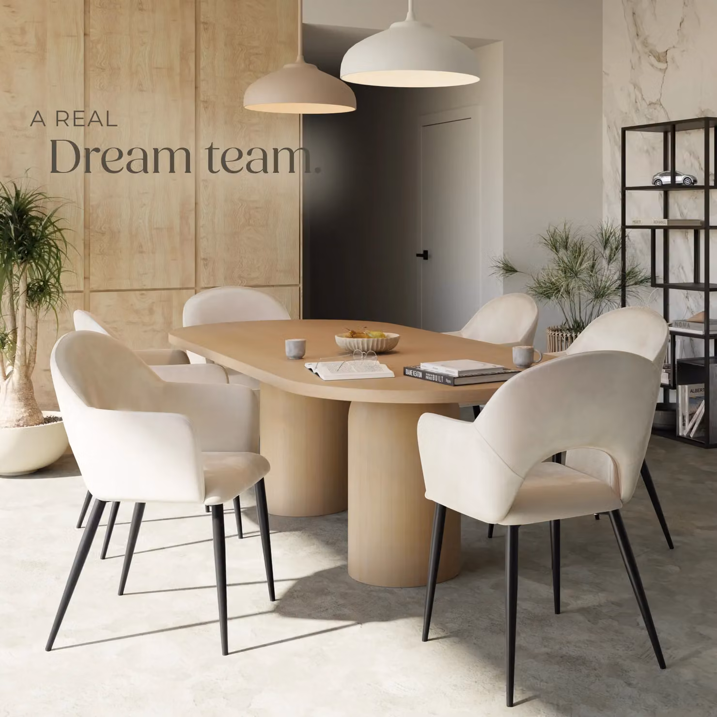tectake Sasha Set of 6 Modern Dining Chairs in Cream Velvet with Oak Frame – 5