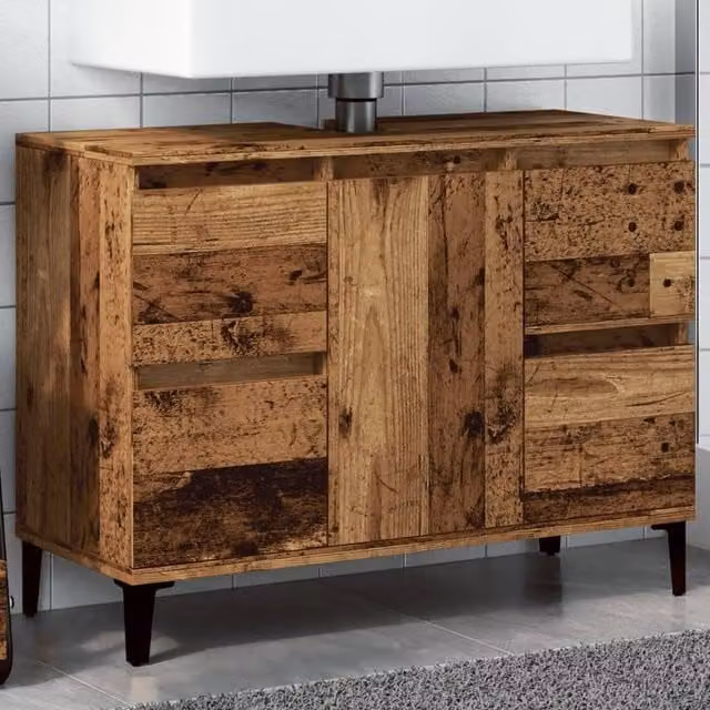 Berkfield Home Sink Cabinet in Old Wood Brown, W/D/H: 80 x 33 x 60 cm – 1