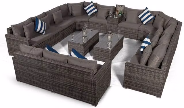 Giardino Santorini 13 Seat Rattan Garden Set with 3 Seat Sofa and Ice Bucket Coffee Tables in Grey