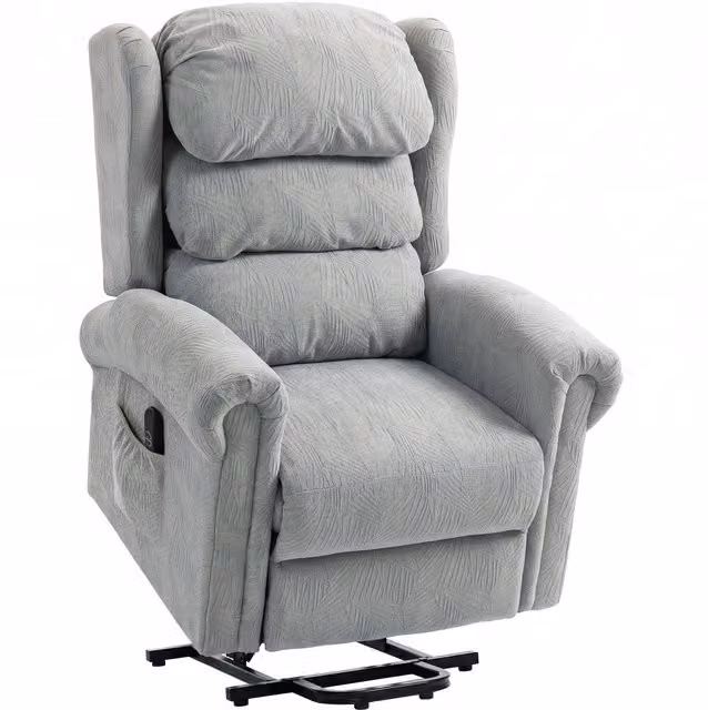 HOMCOM Grey Velvet Electric Riser Recliner Chair with Powered Lift Assist