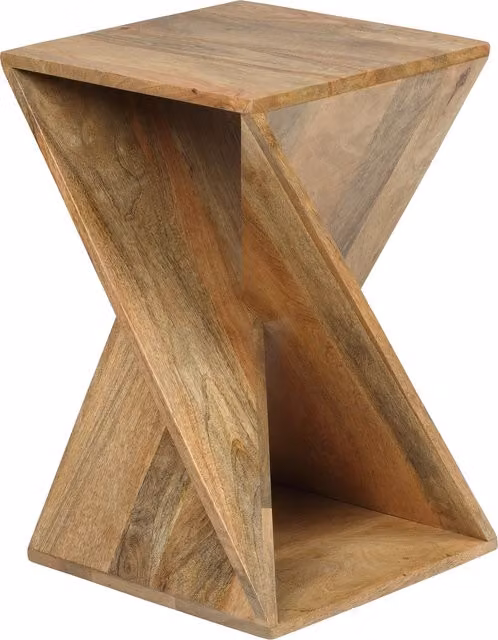 Elm Home And Garden Modern Geometric Mango Wood Side Lamp Table in Brown