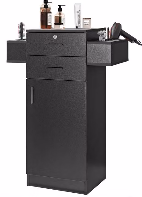 COSTWAY Modern Black Metal Beauty Salon Storage Cabinet