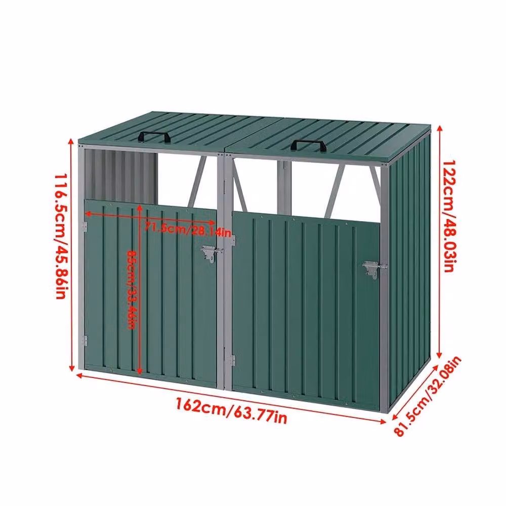 EONLION Green Steel Double Bin Wheelie Bin Garden Storage – 2