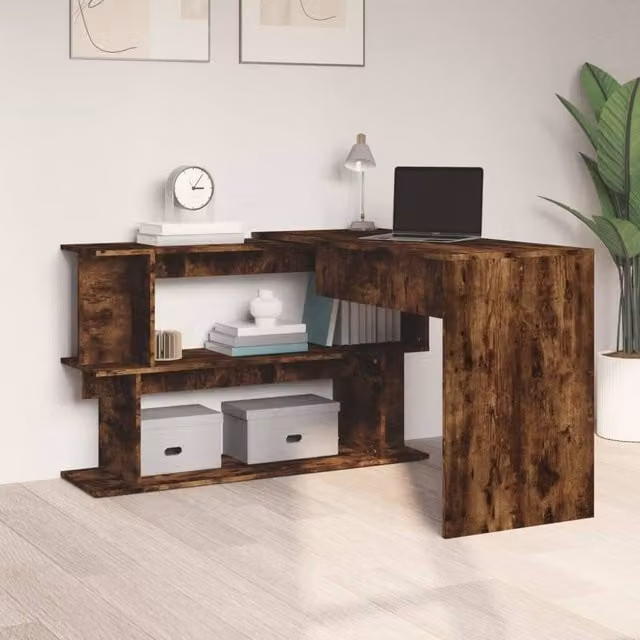 Berkfield Home Modern Corner Desk in Smoked Oak Brown, W/D/H: 200 x 50 x 76 cm