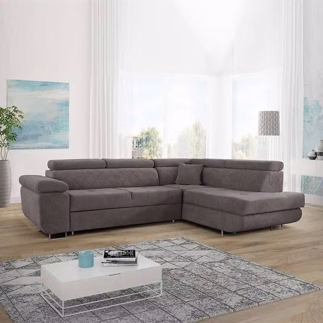 Sliding Wardrobes 4U Modern Plush Velvet Right Corner Sofa Bed in Grey