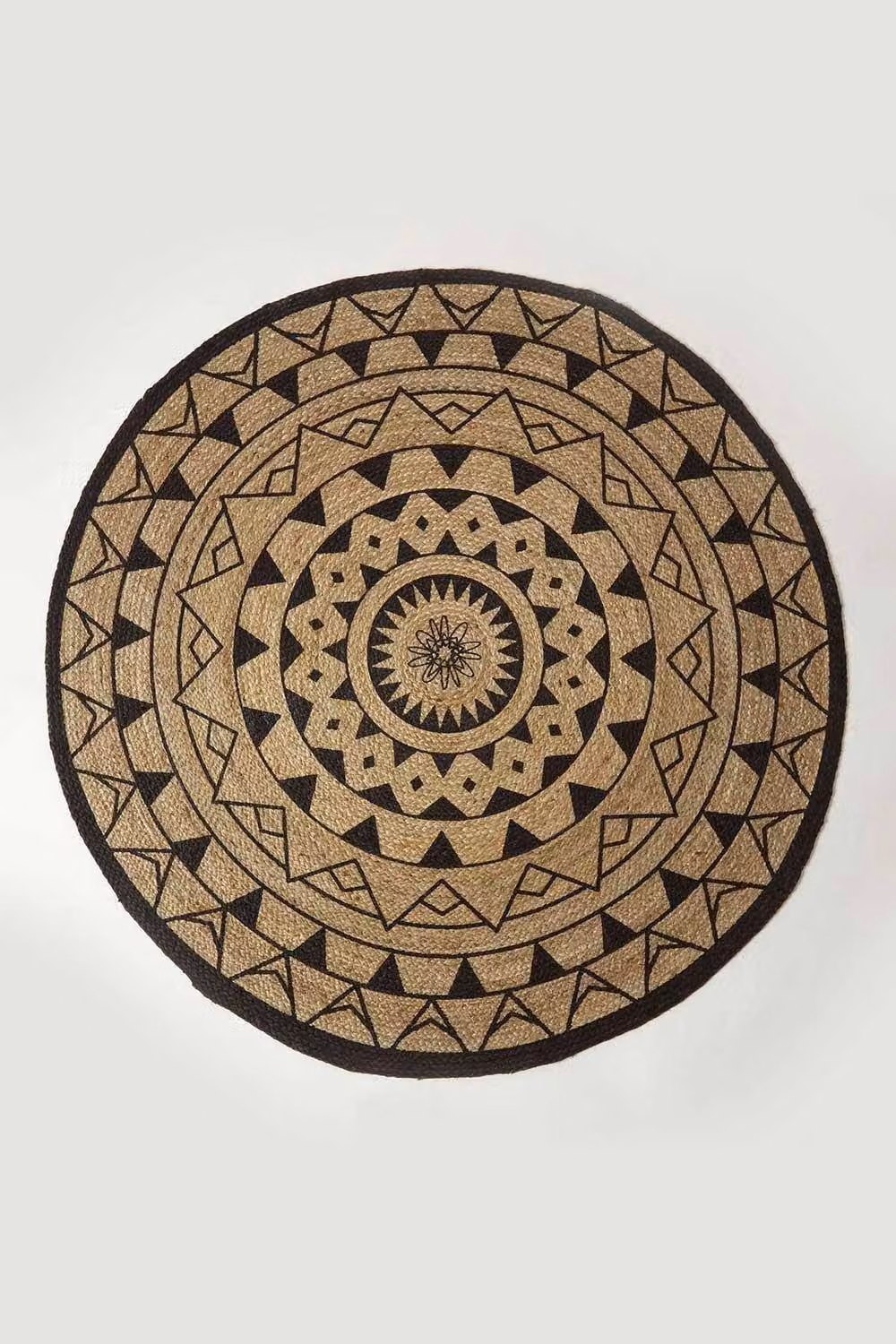 Homescapes Mandala Braided Jute Round Rug in Black and Beige, Diameter: 120 cm – 2