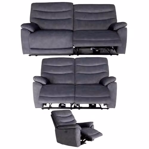 Furnishings For Less UK Tilly 3 Piece Electric Power Recliner Sofa Suite in Charcoal Fabric with USB Charging Ports, including 3 Seater, 2 Seater and Armchair – 1