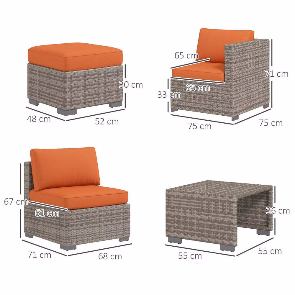 OUTSUNNY 8-Piece Outdoor Patio Furniture Set in Orange Weather Wicker Rattan – 3