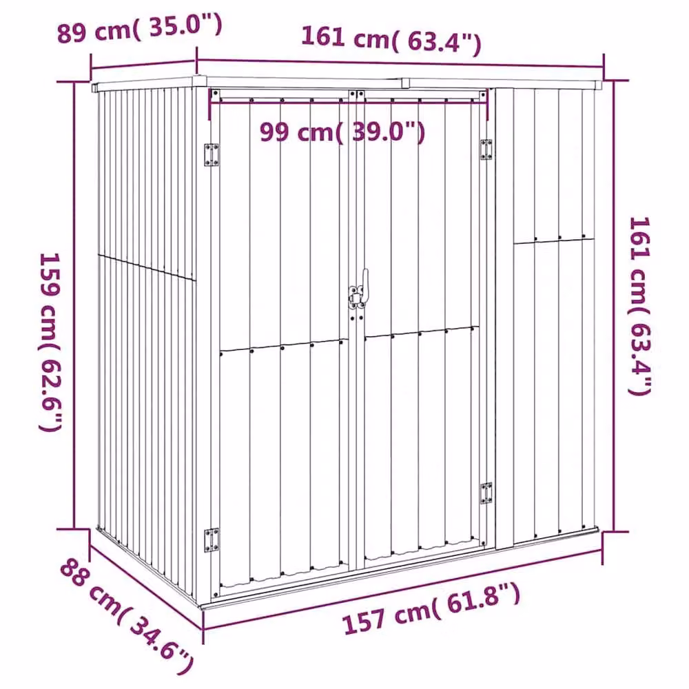 Berkfield Home Garden Tool Shed in Anthracite Grey, Galvanised Steel, W/D/H: 89 x 161 x 161 cm – 4
