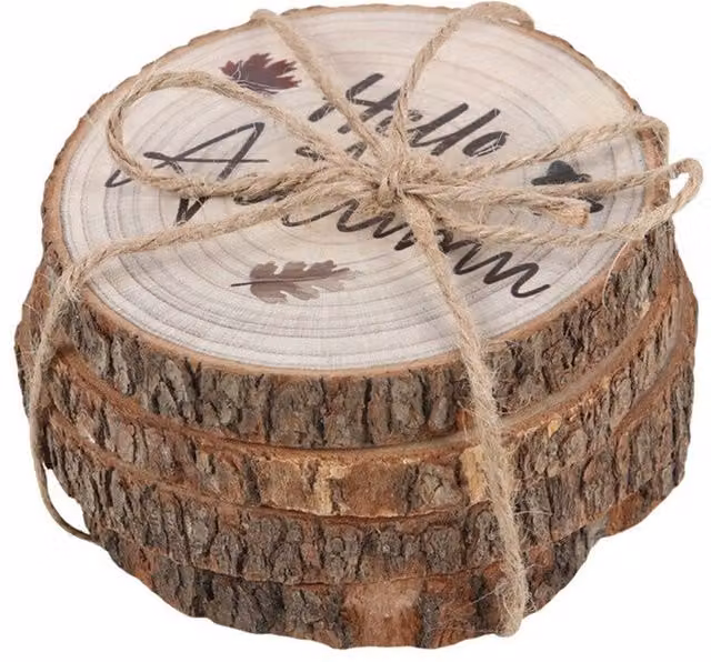 KDMK Round Wood Slice Coasters in Brown