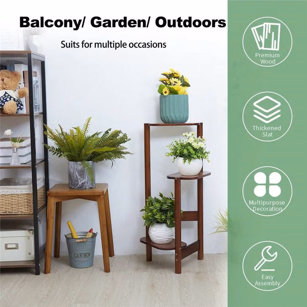 EONLION Brown Bamboo Indoor Plant Stand and Flower Shelf, Height: 75 cm, Width: 100 cm – 4