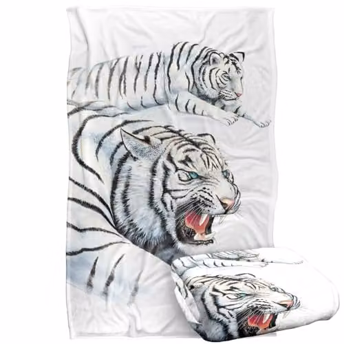 JQ Licensing Royce Mcclure White Tigers Super Soft Silky Touch Fleece Throw Blanket, Multicolour, W/D/H: 91 x 147 cm