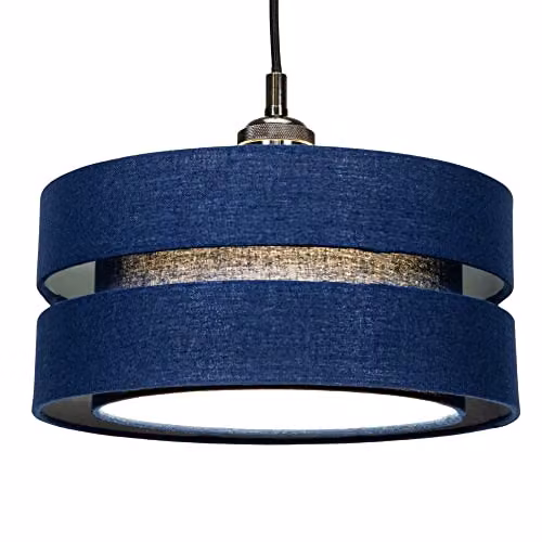 Happy Homewares Modern Blue Linen Fabric Triple Tier Ceiling Pendant Light Shade, Diameter: 26 cm – 1