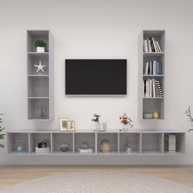 Berkfield Home Set of 4 Modern Wall-mounted TV Cabinets in Concrete Grey Matt Engineered Wood