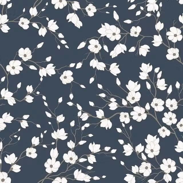 I Love Wallpaper Spring Blossom Botanical Floral Wallpaper in Navy, Blue and Yellow