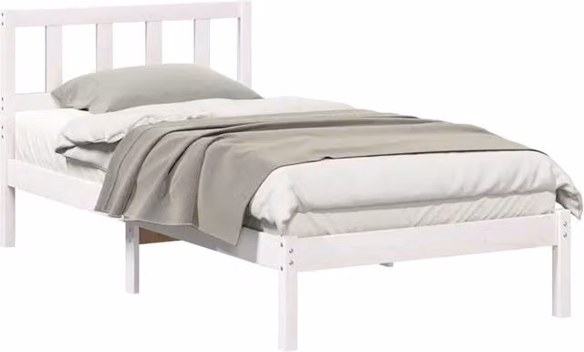 Berkfield Home Modern White Solid Pine Wood Bed with Headboard W/D/H: 75 x 190 cm