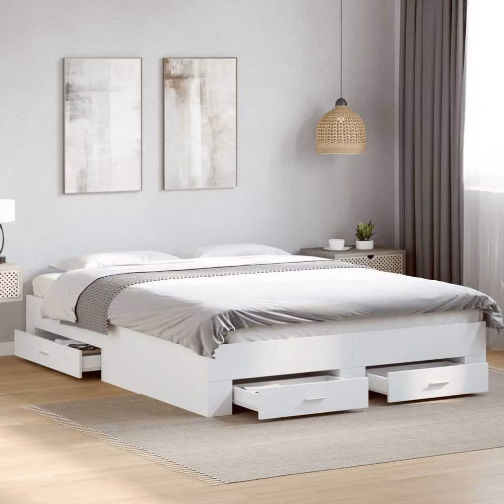 Berkfield Home Modern Bed Frame with Drawers in White, W/D/H: 160 x 200 cm – 2