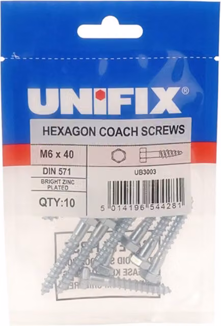 Unifix Hexagon Head Coach Screws for Wood, M8 x 100 mm, Galvanised Steel, Silver, Box of 25