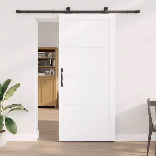 Berkfield Home Modern White Lacquered Solid Pine Sliding Door with Hardware Set W: 93 cm, H: 211 cm