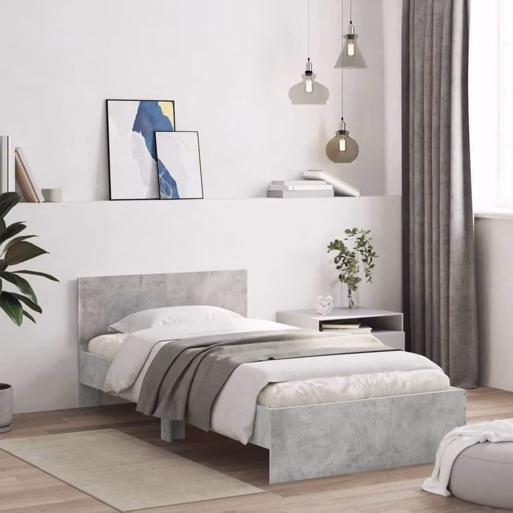 Berkfield Home Bed Frame with Headboard in Concrete Grey, W/D/H: 100 x 200 cm – 2
