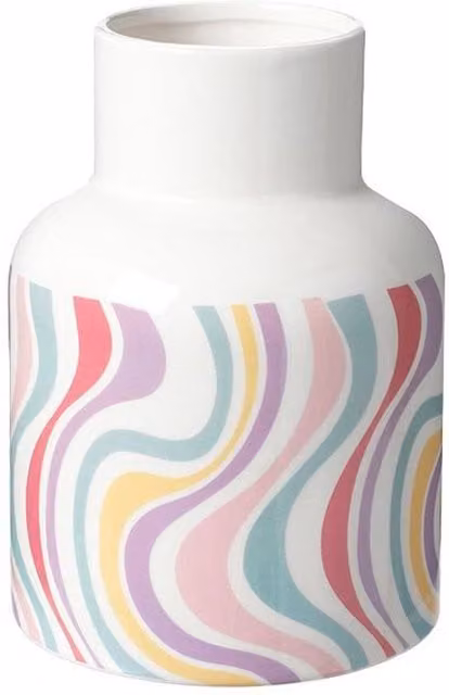 Kingsbury Gifts White and Multicolour Abstract Ceramic Swirl Tabletop Vase, Height: 20.5 cm