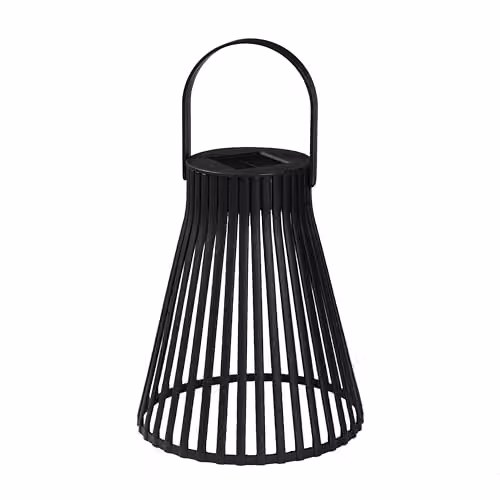 Lights4fun Set of 2 Black Slatted Outdoor Garden Solar Powered Decorative Lanterns with Warm White LED IP44 Waterproof – 3