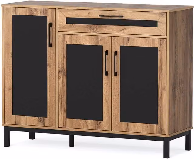 Costway Sideboard Buffet Cabinet Storage Organiser with Drawer and Removable Shelves in Natural Wood