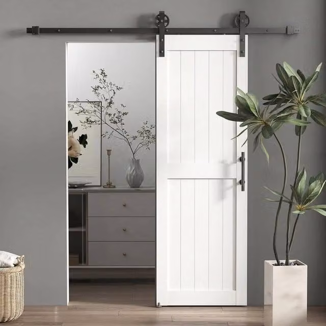SPETLEK White Sliding Barn Door Kit with Track, MDF and Pine Wood, W: 52 cm, H: 152.4 cm – 1