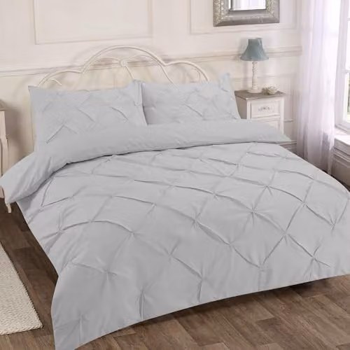 Home Sweet Home UK Silver Pintuck Polycotton Duvet Cover and Pillowcase Set, Single, W/H: 135 x 200 cm – 3