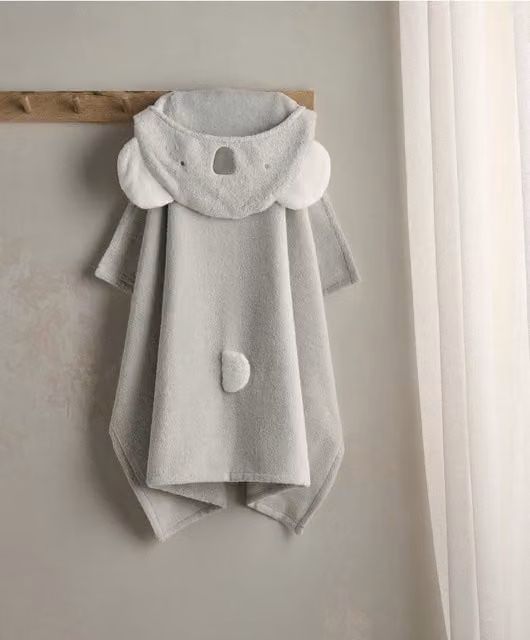 Mamas & Papas Fluffy Grey Cotton Terry Hooded Baby Towel