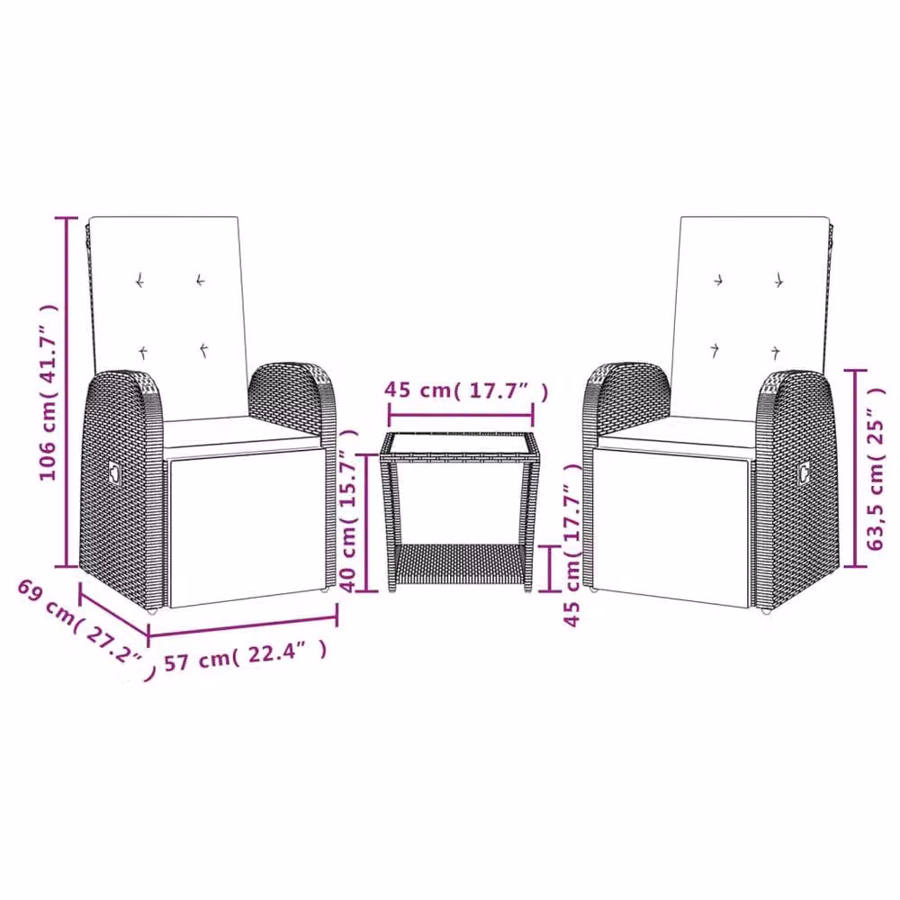 Berkfield Home 3 Piece Grey Poly Rattan Garden Dining Set with Cushions and Glass Table – 3