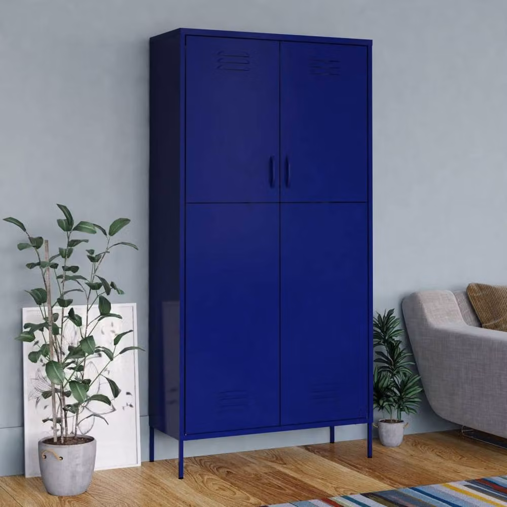Berkfield Home Navy Blue Metal Wardrobe with Internal Shelves and Hanging Rod, W/D/H: 90 x 50 x 180 cm – 2
